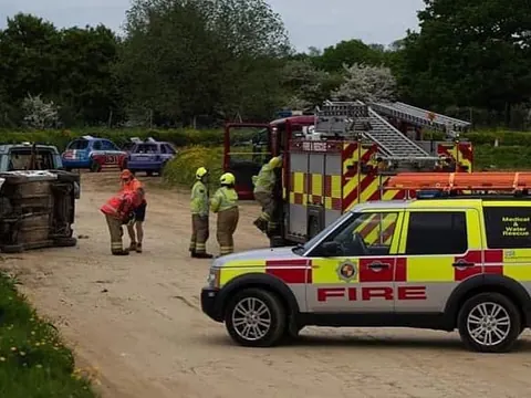 A rescue 4x4 and crew at a banger racing incident
